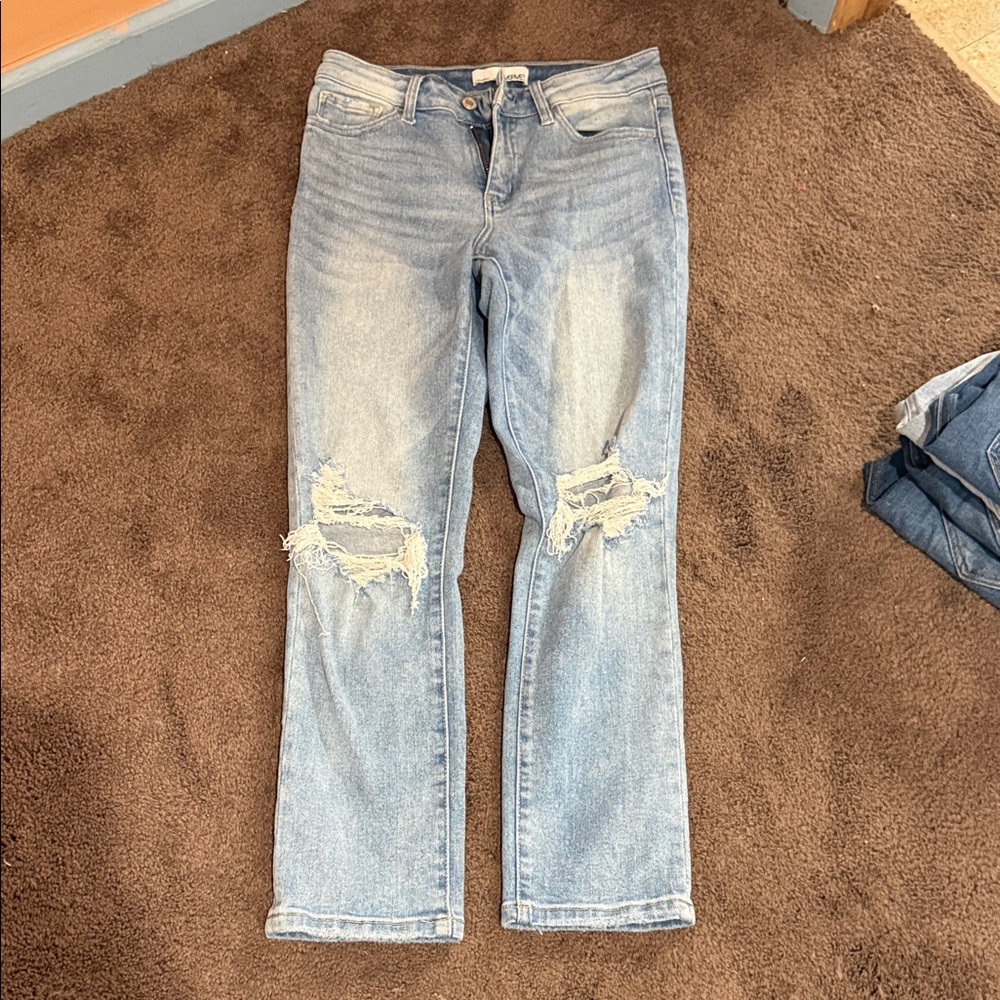 VERVET BY FLYING MONKEY Light Blue Distressed Straight Leg Jeans